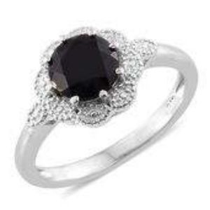 Thai Black Spinel Platinum Bond Brass Ring